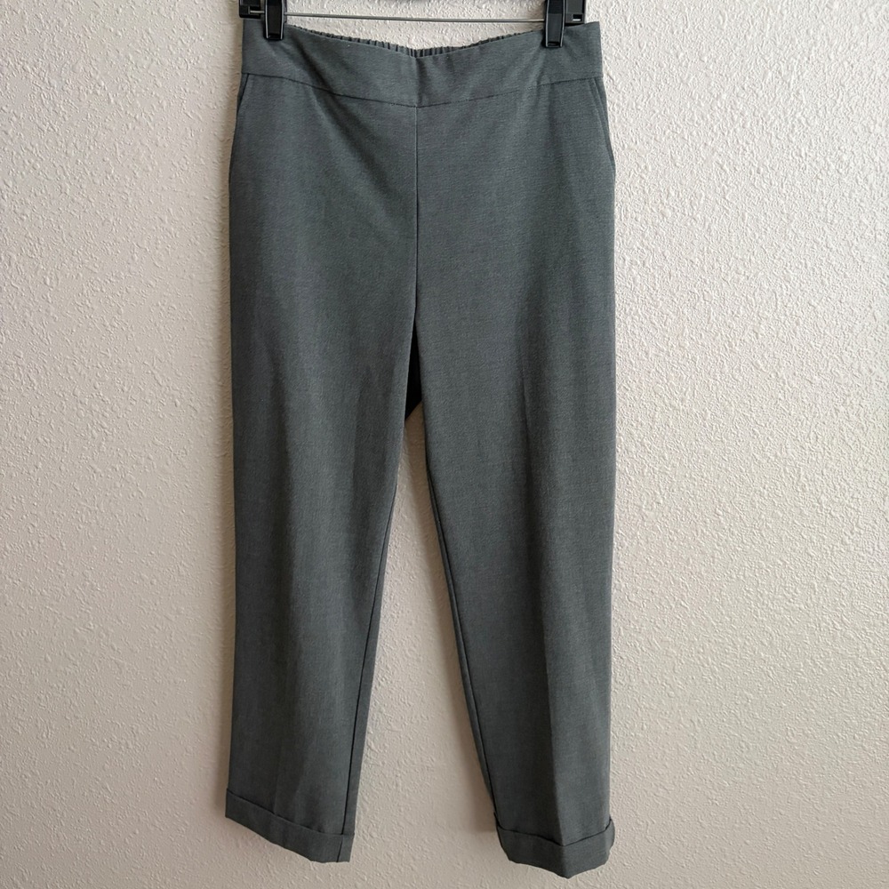 Rachel Zoe Gray Ankle Cuffed Cropped Stretch Pull-On Dress Pants M